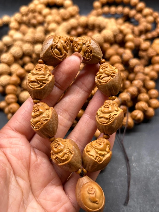 橄榄核雕刻包衣八宝八大念珠弥勒佛手串手链