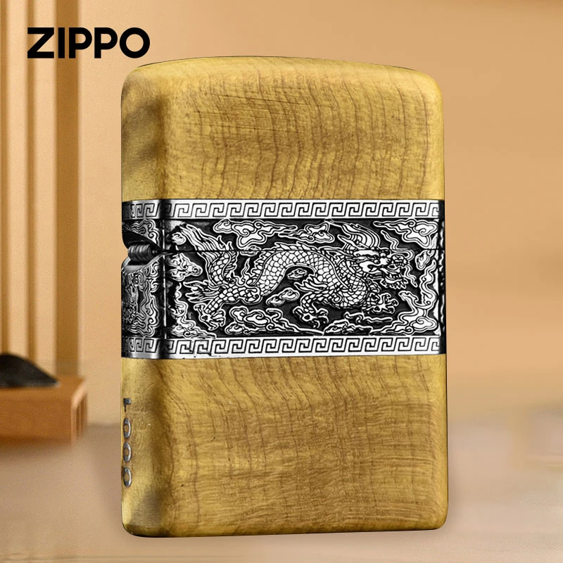 ZIPPO正版（迈境优选）龙腾虬跃-木质套装煤油正品火机男士DY9802TM