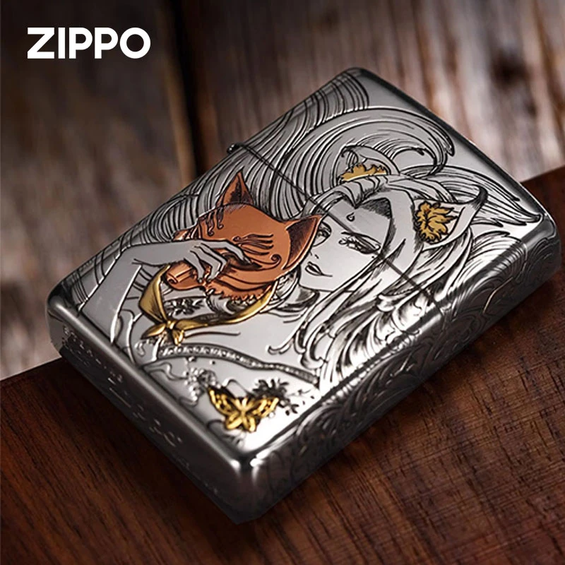 ZIPPO打火机（迈境优选）15号925银精雕镶嵌狐姬煤油防风火机送男士