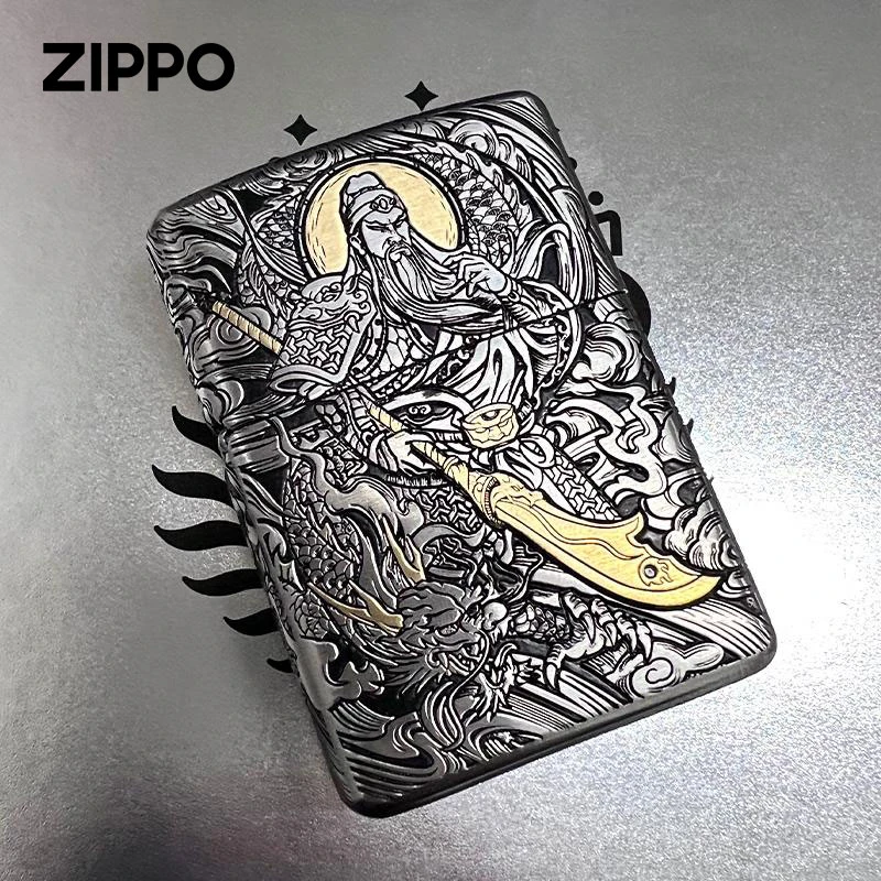 ZIPPO打火机【精选】错金银关公义薄云天钢壳 煤油防风男士DY9804JY