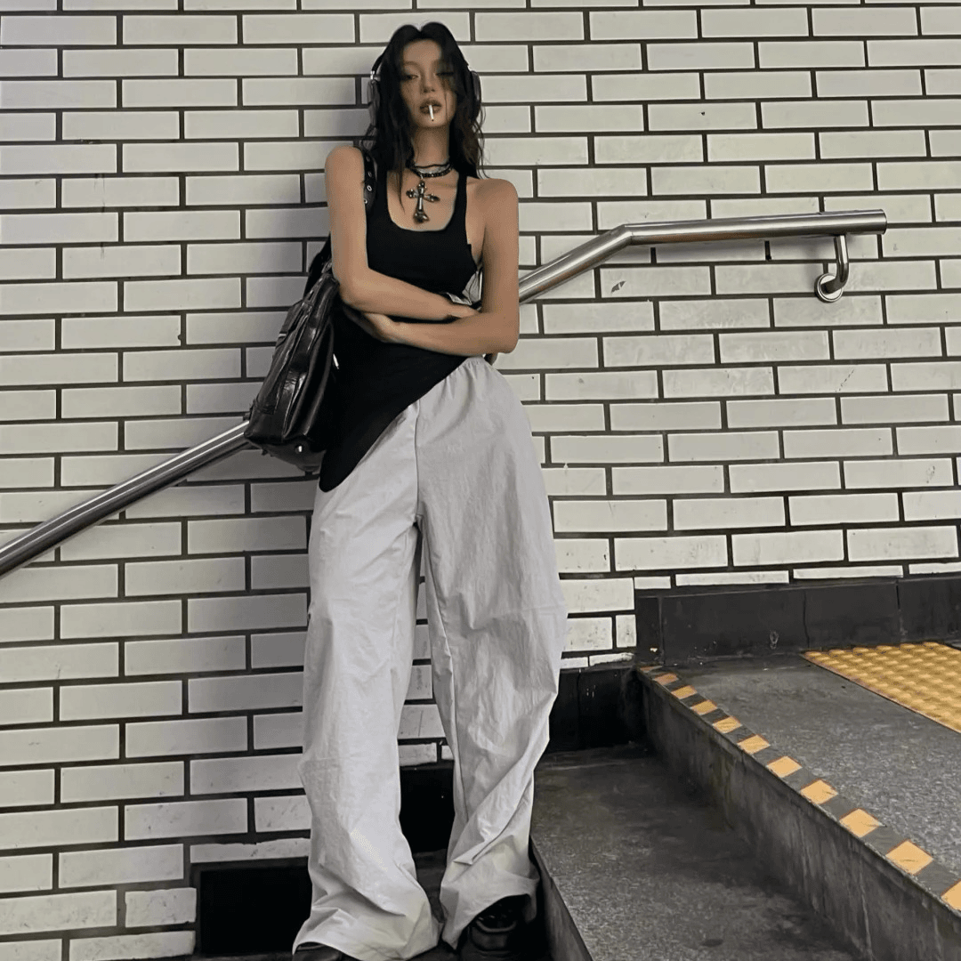 美式辣妹黑色吊带背心女夏季新款修身内搭无袖不规则小众上衣外穿