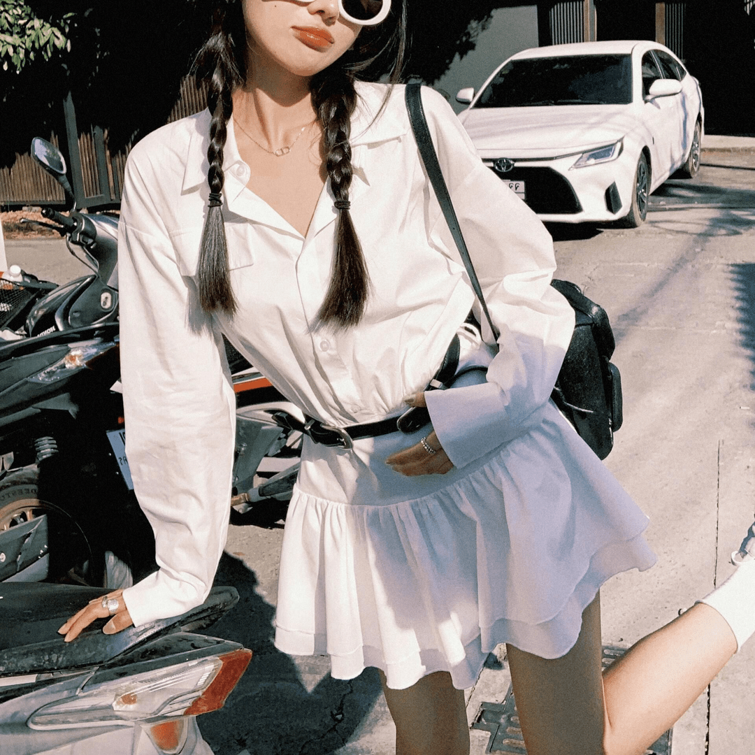 美式辣妹衬衫连衣裙女夏季高级感海边度假显瘦polo领收腰衬衫裙