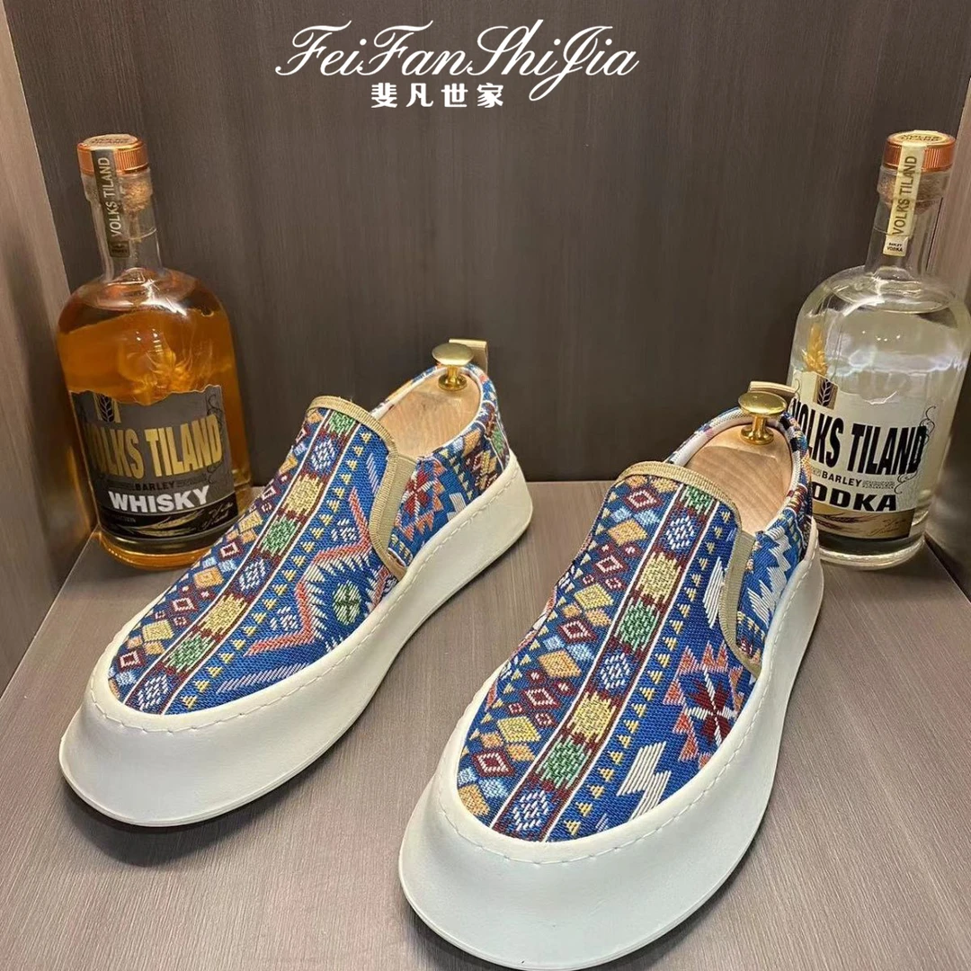 斐凡世家夏季复古国潮民族风时尚板鞋透气百搭低帮男士开车专用鞋