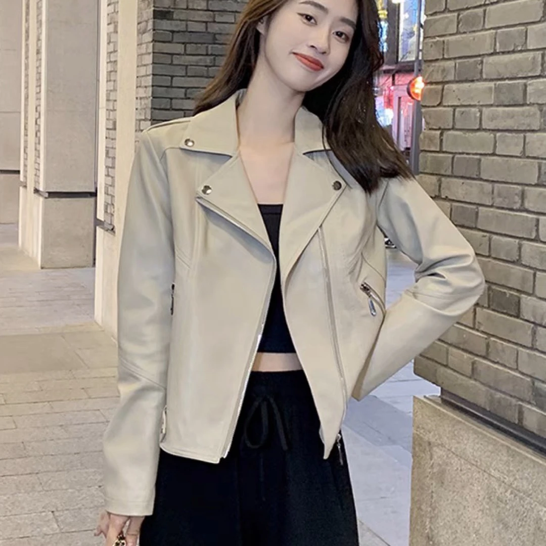 皮衣外套女短款修身百搭2025春 秋季皮衣外套女短款修身百搭9636