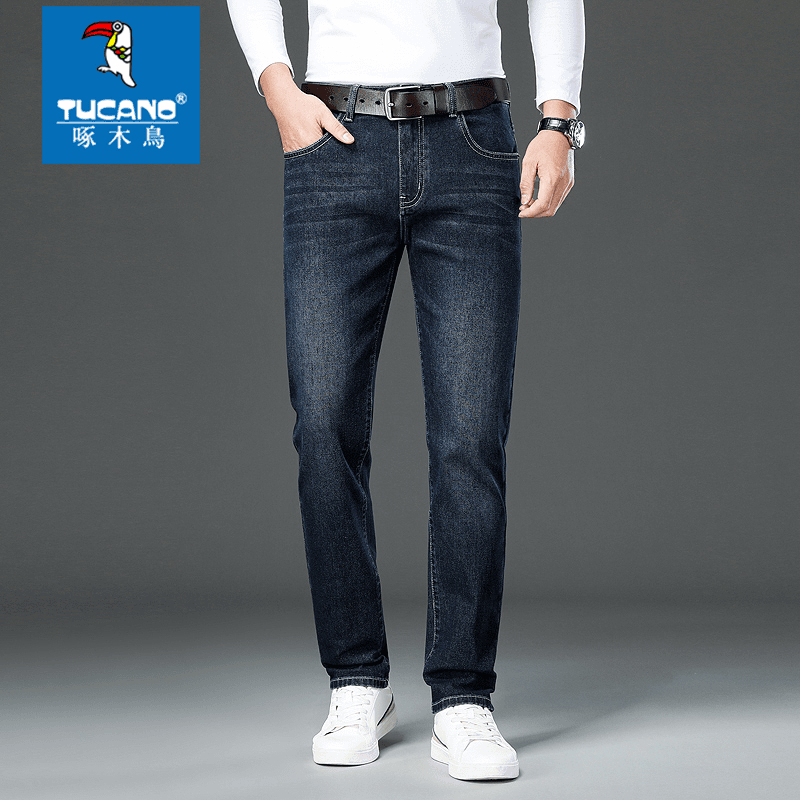 啄木鸟男士春秋季新款宽松直筒商务休闲牛仔裤轻奢高端百搭长裤子