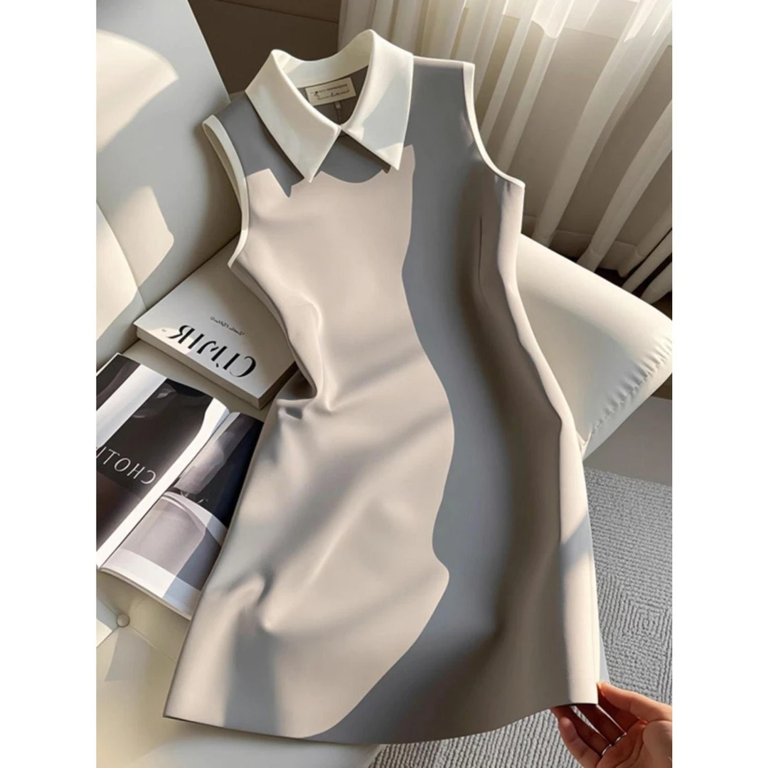 SS3632小香风年轻减龄polo领撞色新款连衣裙今年流行显瘦收腰裙