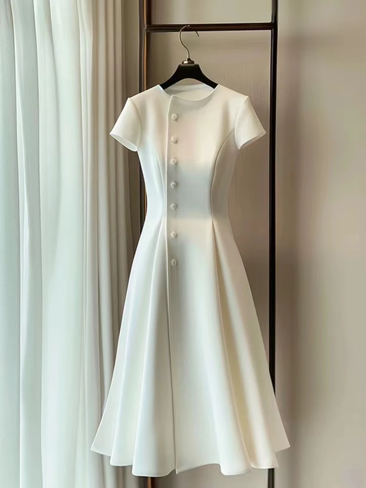 S199独特绝美超好看法式小香风白色连衣裙子女2024夏季轻奢高级感