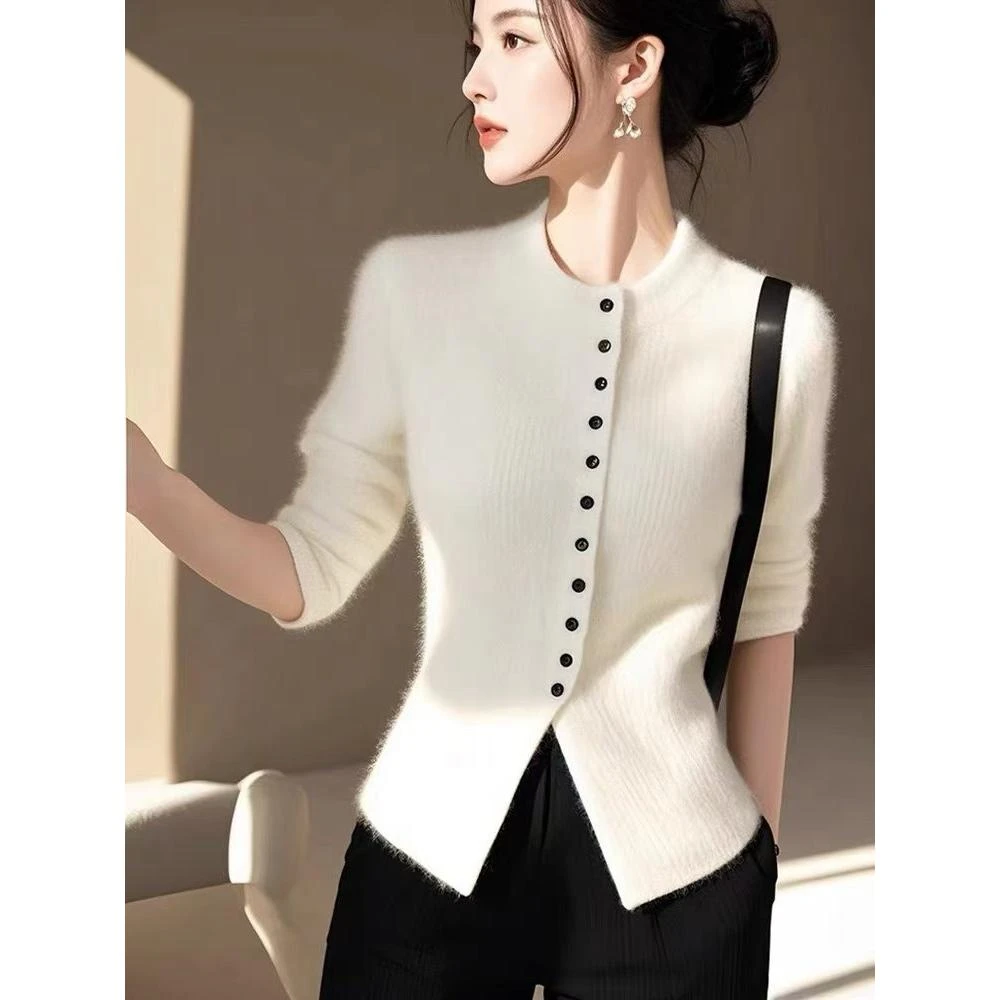 SS221独特别致上衣洋气漂亮小衫时尚气质高级感白色针织开衫女