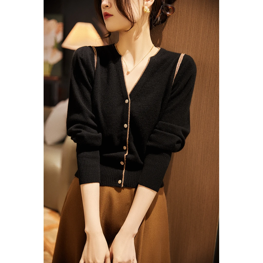 SS994早春新款务苾锁定气质金丝走边针织衫上衣