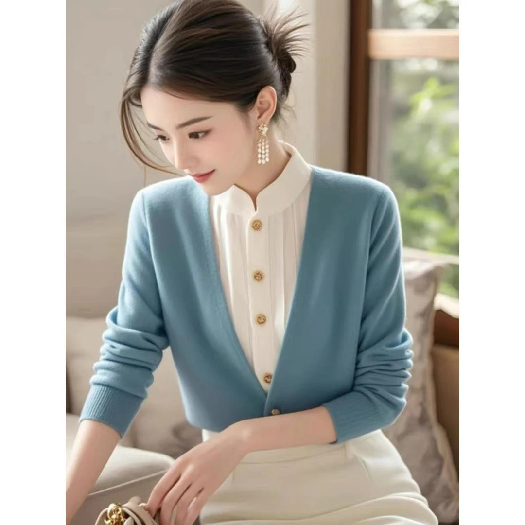 SS118慵懒风蓝色假两件毛衣女款新款冬季独特超好看气质针织上衣
