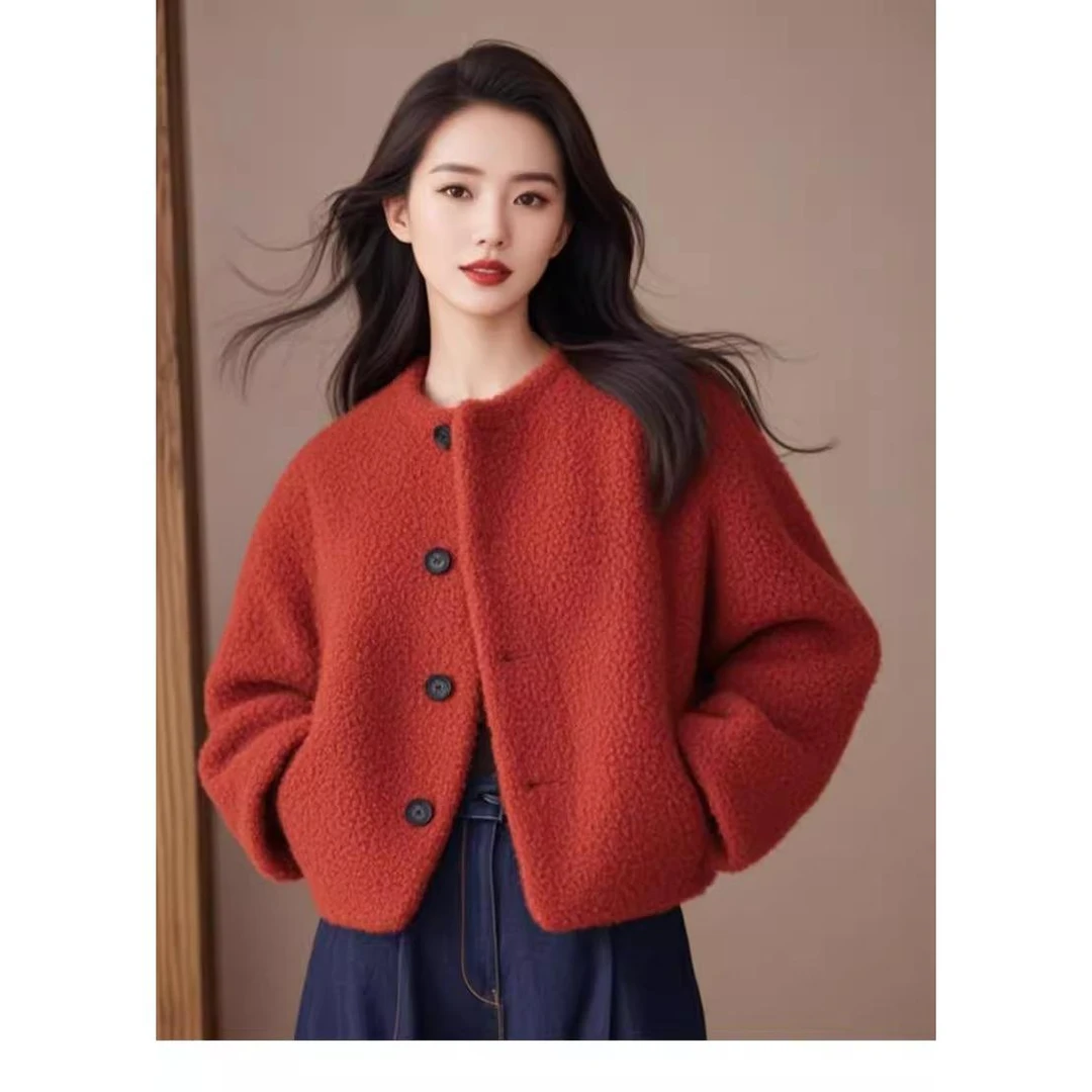 SS316欧货高端气质别致独特上衣高级感超好看安可拉红色外套