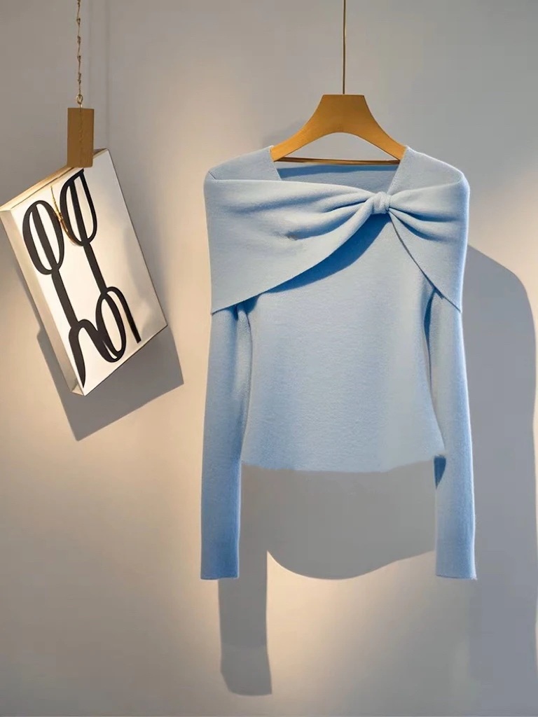 SS788别致蓝色长袖针织衫上衣女秋季2024独特超好看打底衫