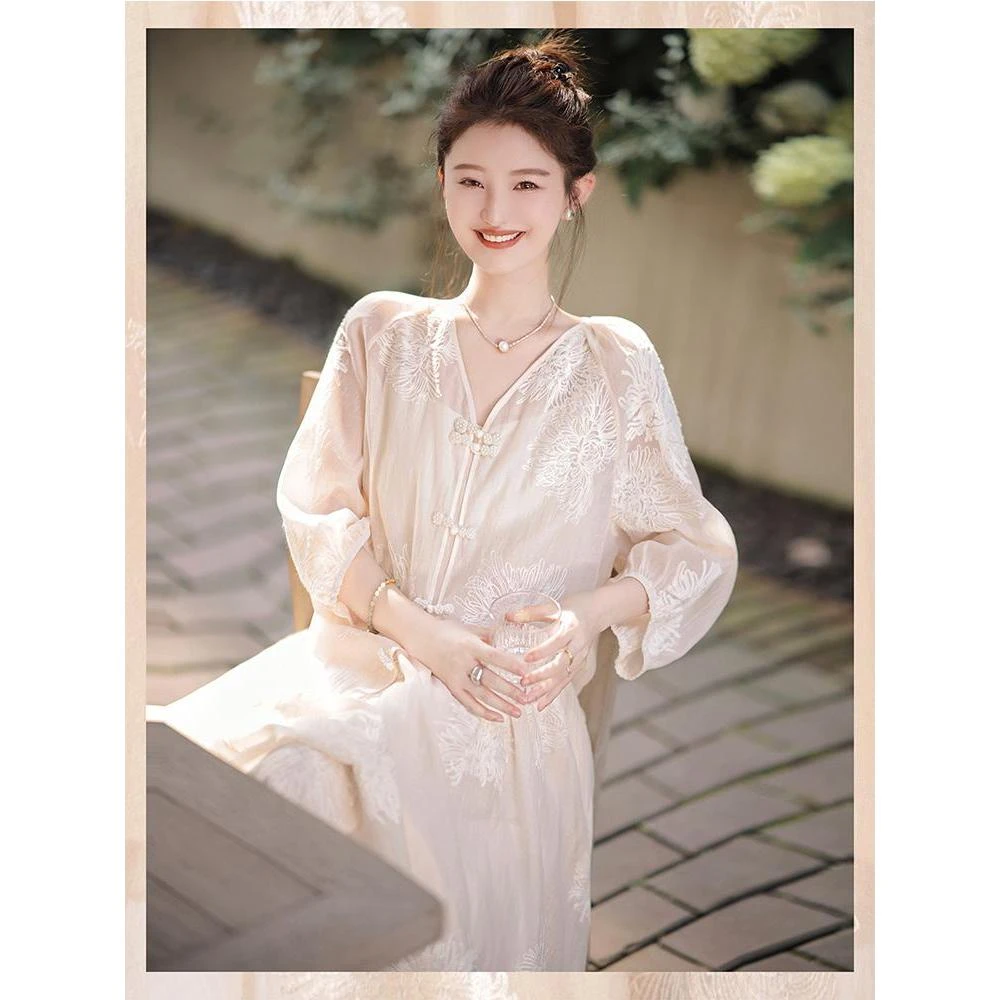 SS27小富婆国风套装｜刺绣上衣高腰半裙2025新款国风女套装