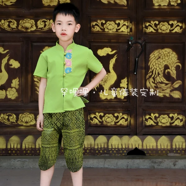 罕哩哩男童夏装套装儿童傣族服装轻薄透气演出夏季新款套装中国风