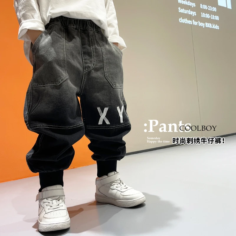 男童秋季水洗牛仔裤2023新款宝宝时尚刺绣长裤帅气儿童百搭束脚裤