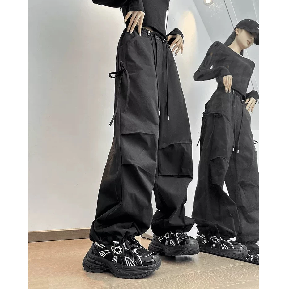 （默认瑕脏）裤子春阔腿裤美式休闲百搭宽松多口袋阔腿工装裤抽绳