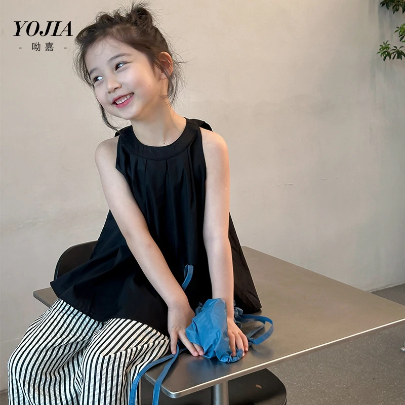 女童娃娃衫夏季2024新款洋气时尚大童无袖背心薄款儿童上衣中大童