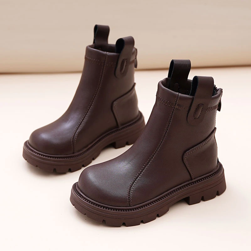 女童鞋子公主短靴真皮马丁靴2025冬季新款加绒宝宝棉靴英伦风软底