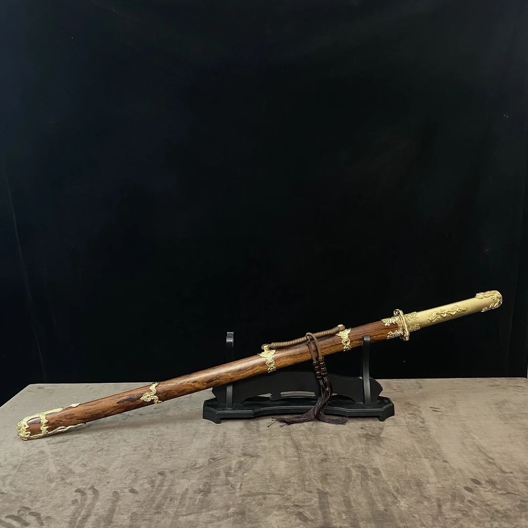 水龙唐横刀粉末钢烧刃红檀木龙泉收藏送礼摆件（上韵刀剑）未开刃