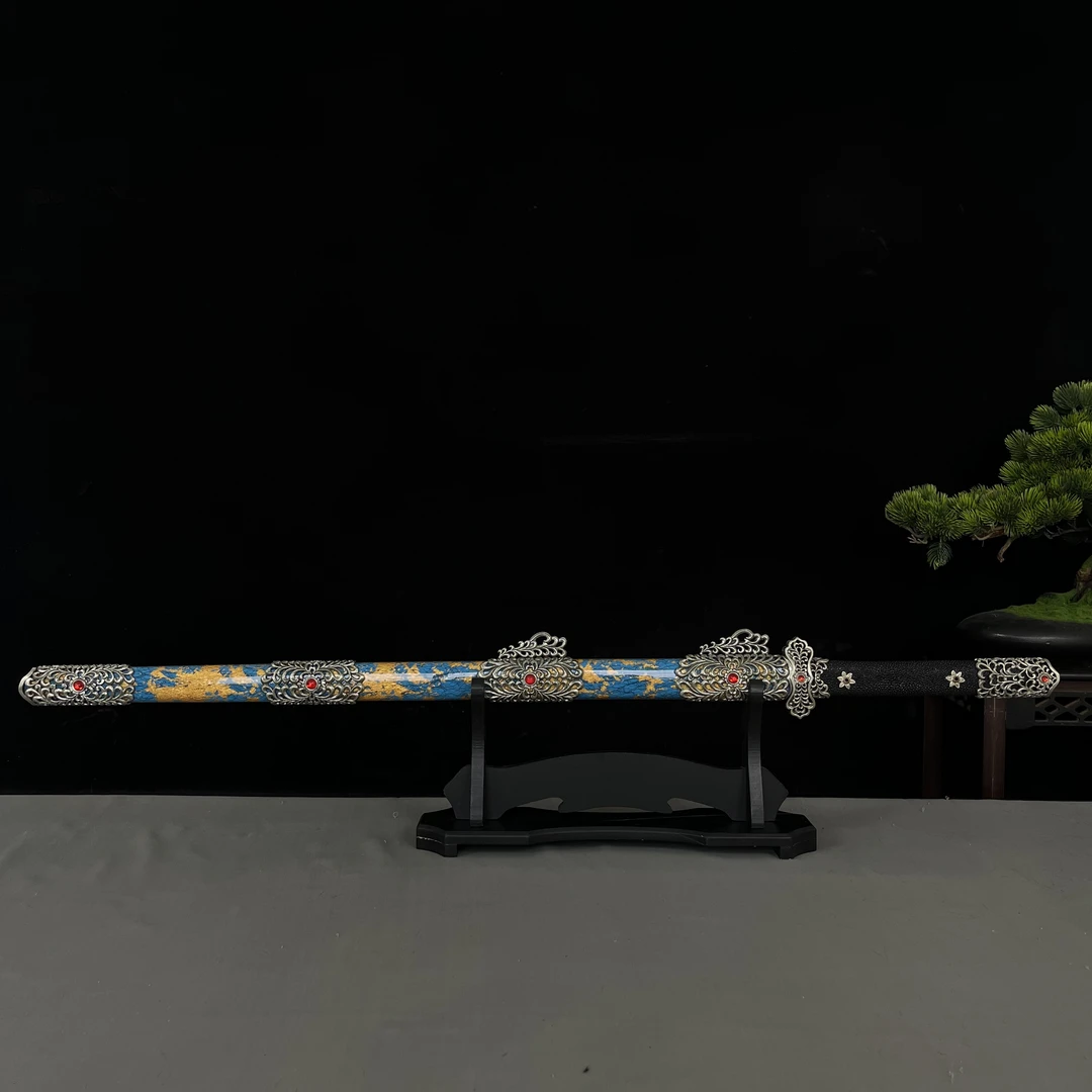 金草蝶唐横刀七枚合夹钢白铜漆鞘镶金丝龙泉收藏（上韵刀剑）未开刃