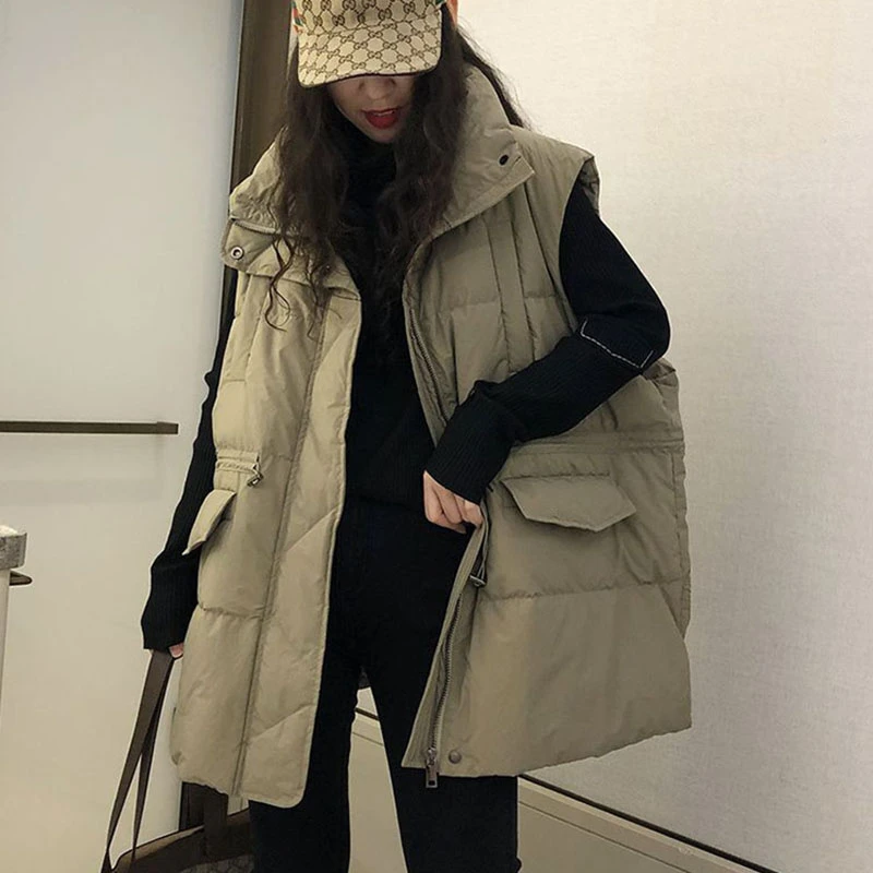 网红潮棉马甲女2022新款秋冬外穿韩版中长加厚纯色立领女士马夹