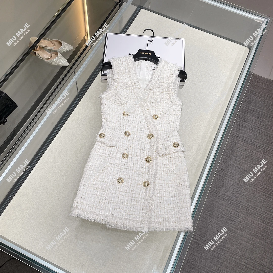 MIUMEM夏季高端轻奢设计师款法式小香风流苏无袖背心连衣裙DY4414