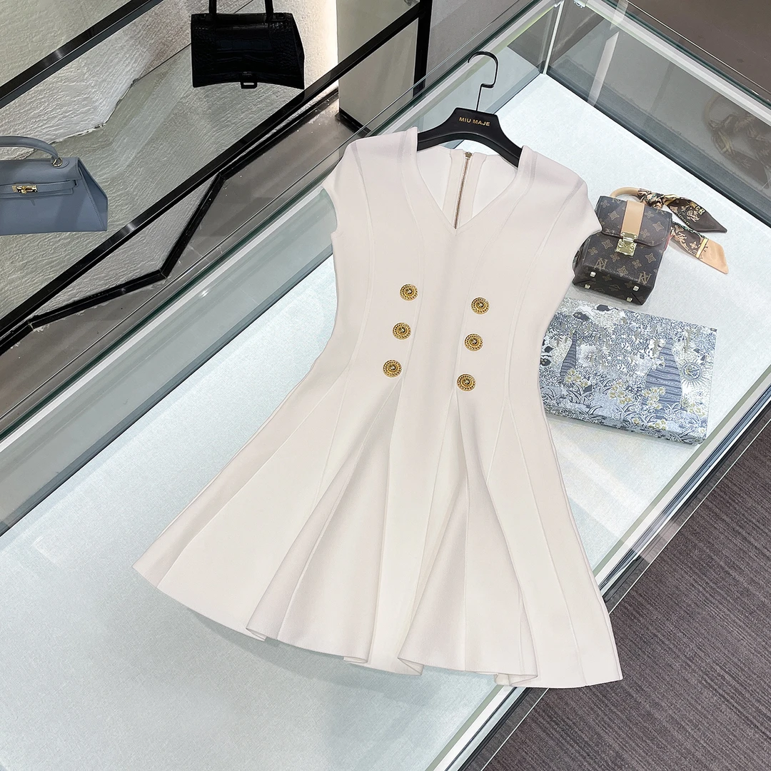 MIUMEM现货法式无袖收腰显瘦连衣裙夏季新款小香风轻奢裙女DY3397