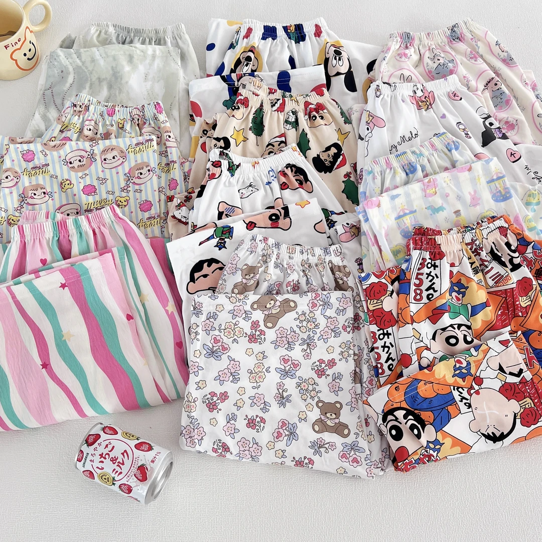 樱彩莉宽松300斤大码睡裤女胖mm卡通遛弯裤家居裤短裤长裤夏秋季