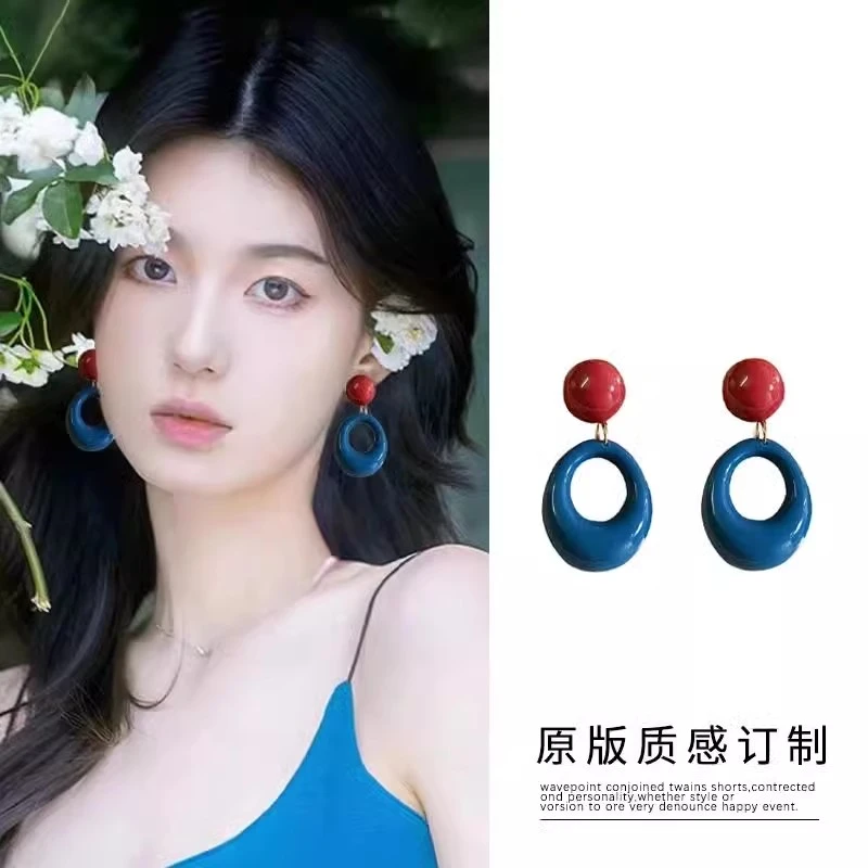 合金耳饰 复古港风氛围感圆圈撞色耳环少女夸张个性独特气质耳钉