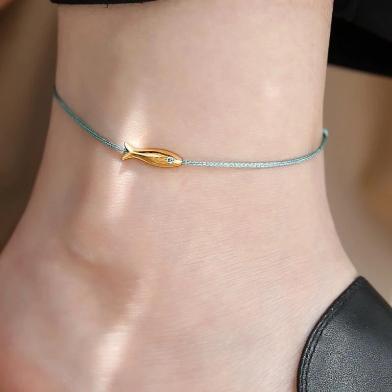 幸运锦鲤脚链女新款潮小鱼编织脚绳小众设计高级感脚环