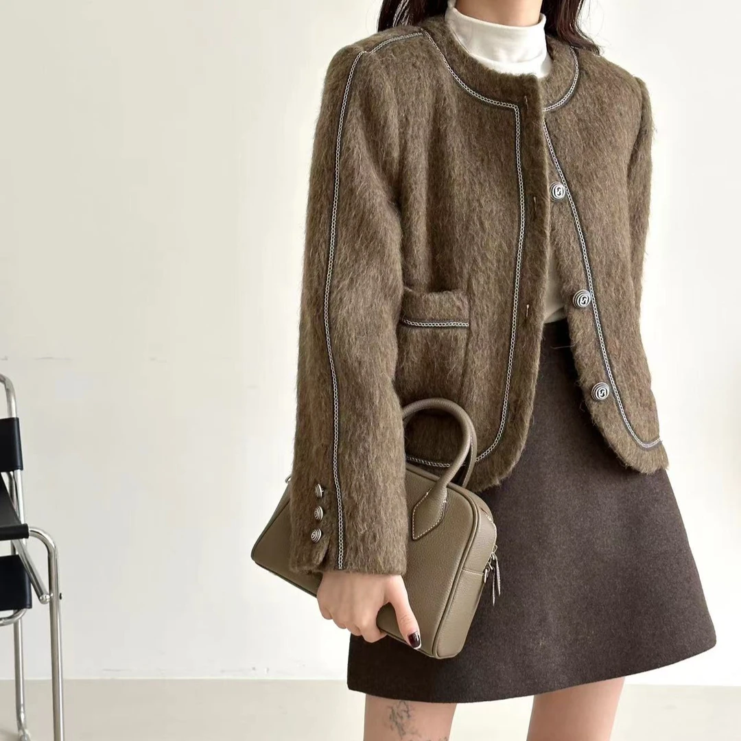 B-739秋冬上衣女外套长毛小香风气质短款百搭简约韩版复古