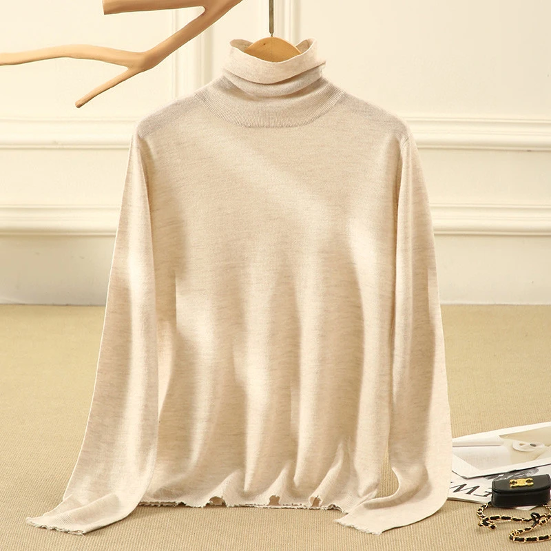KVSS紧密度18针精纺纯山羊绒衫高领手剪边套头毛衣潮牌时尚