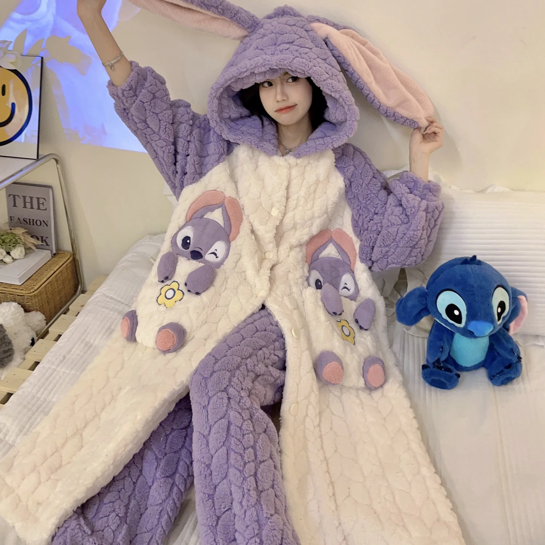 2023秋冬女新款睡衣绒袍加厚长袖长裤保暖休闲家居服套装两件套