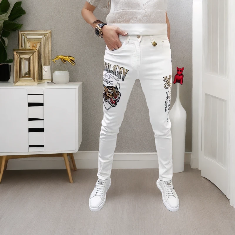 2024欧洲站春夏季男士高品质修身高弹个性潮流牛仔裤时尚百搭网红