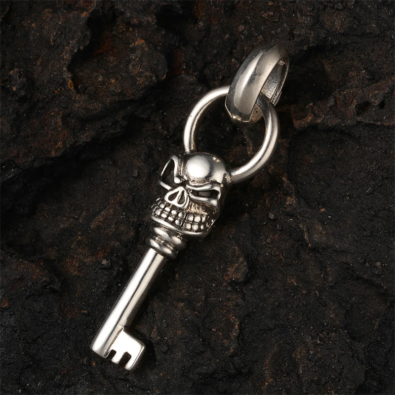 希然 吊坠925银 小恶魔骷髅头钥匙吊坠 嘻哈风男女情侣款生日礼物