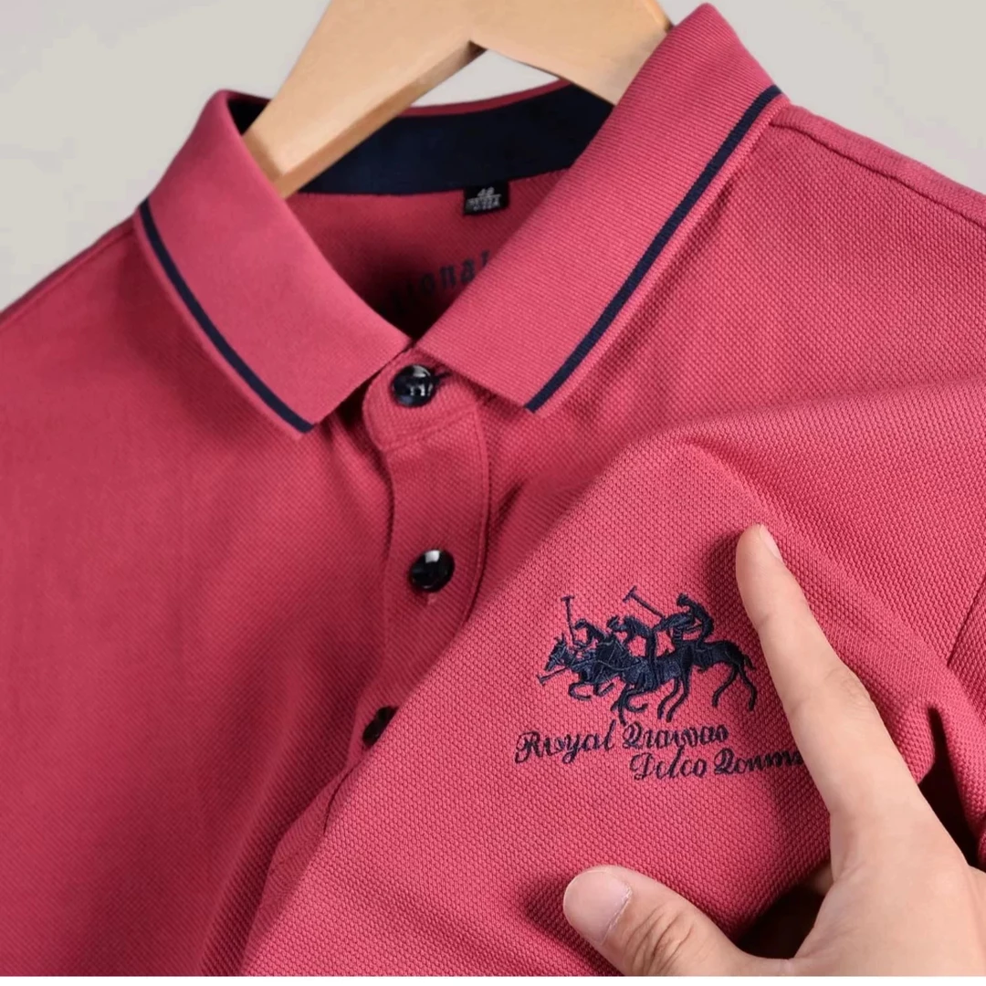 优【新爆款】长袖春秋中老年翻领商务休闲男士万针刺绣polo衫-308