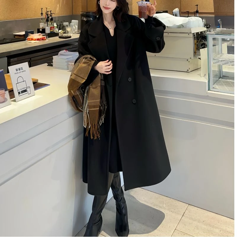 【DR】2024秋冬新款双面绒大衣女中长款慵懒宽松加厚毛呢外套