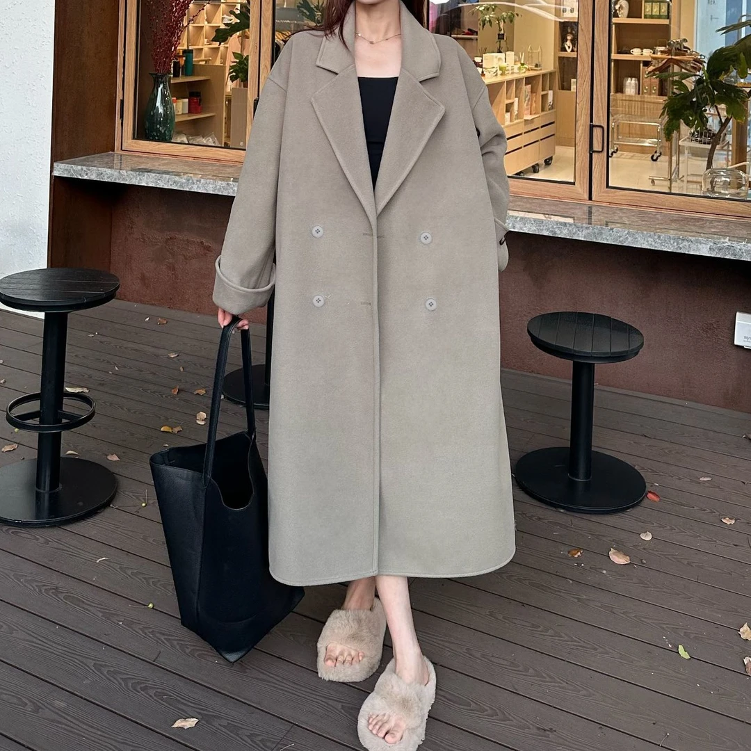 【DR送围巾】2024秋冬新款双面绒大衣女中长款极简慵懒宽松毛呢外套