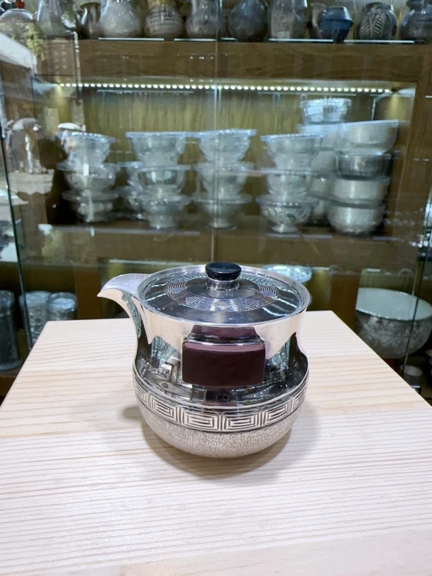 足银银制品 999雪花银精工银盖碗