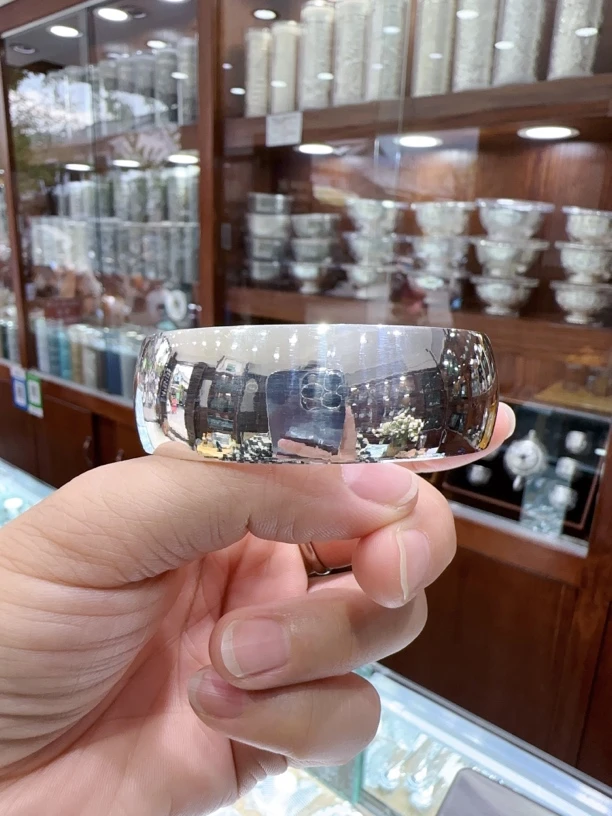 足银银制品 999雪花银大光圈心经手镯