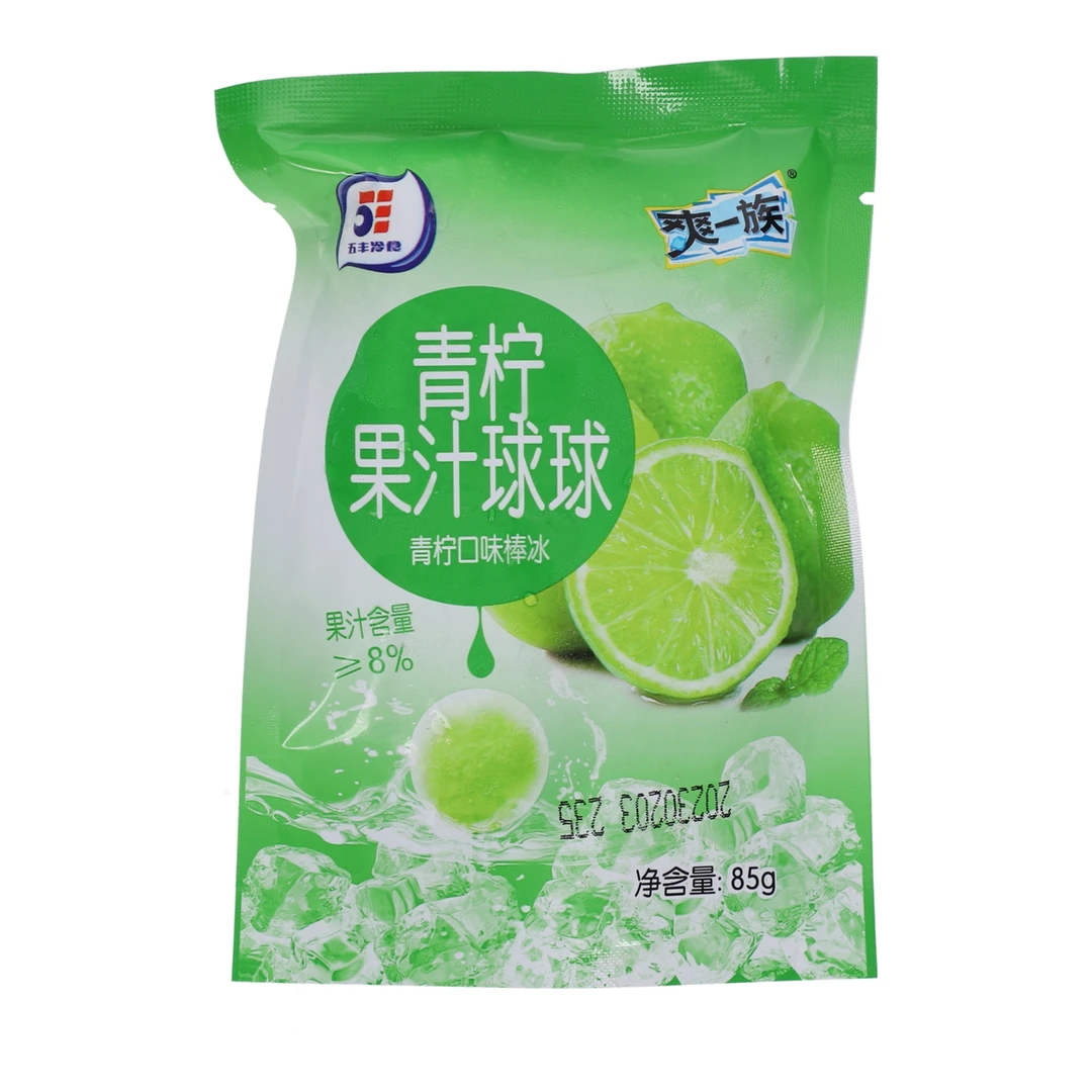五丰冷食爽一族青柠果汁球球棒冰102g