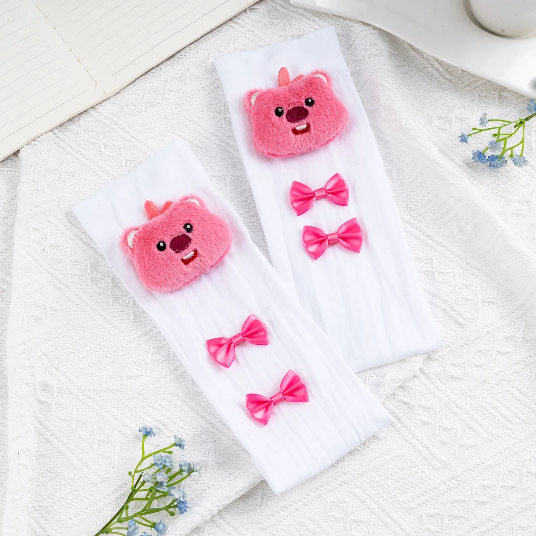 可爱loopy露比玩偶粉色双层蝴蝶结天鹅绒可爱甜美风夏季薄款袜子