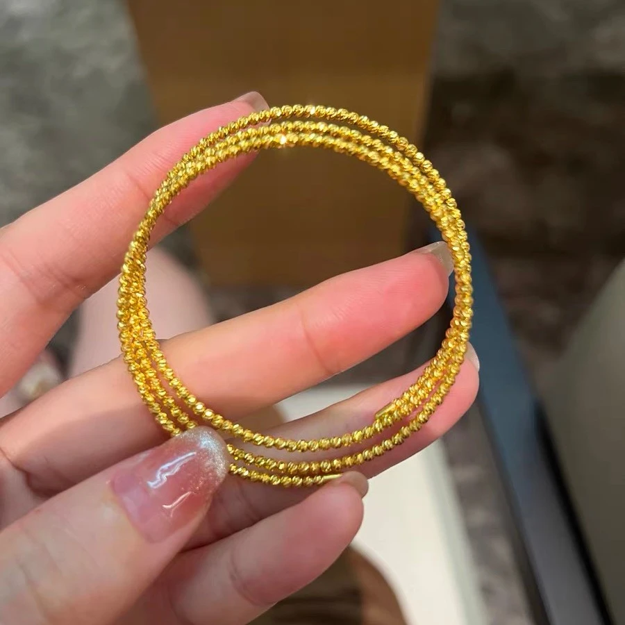 铜合金手镯 蹦迪珠三圈缠绕爆闪气质多层弹力百搭手链 0117A