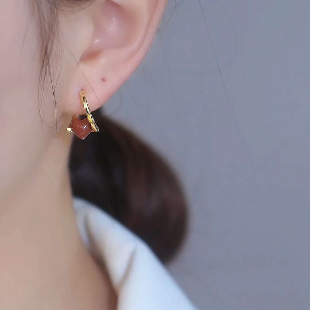 铜合金耳饰 【甜美爱心】333 时尚酒红滴釉爱心耳扣小众设计感耳环