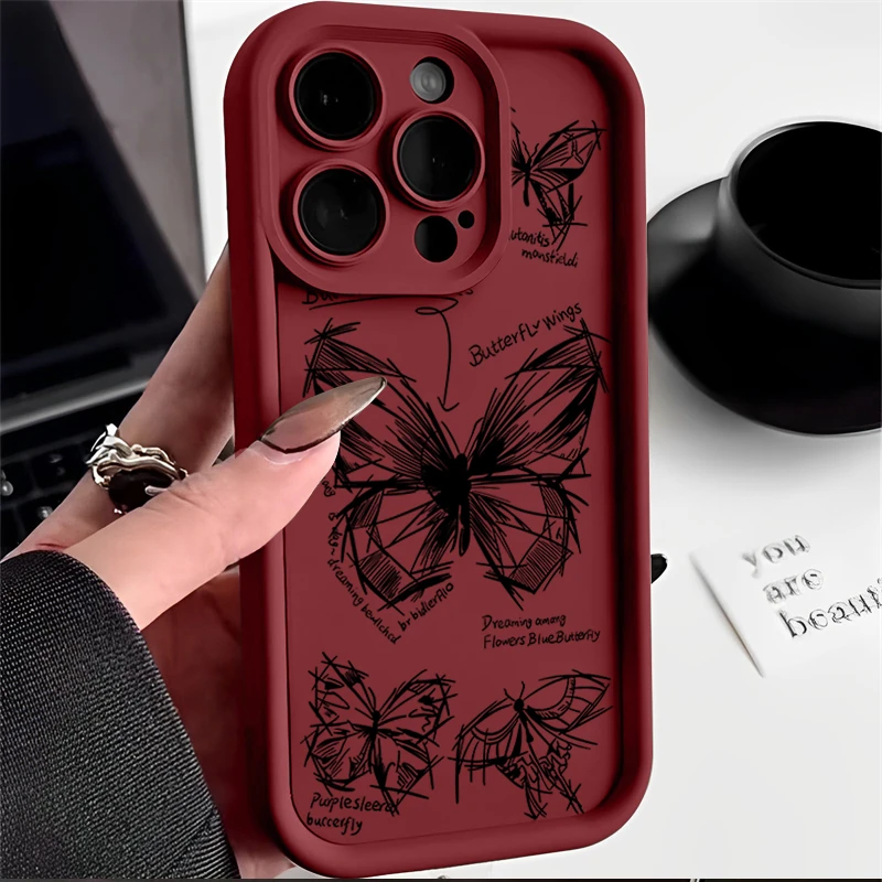线条蝴蝶iphone15苹果手机壳14promax新款13pro防摔12高级11全包X