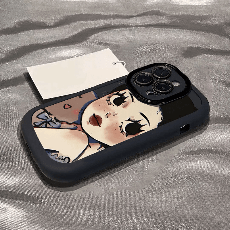 手绘个性女孩苹果14promax手机壳iphone15全包13pro硅胶12p软壳11