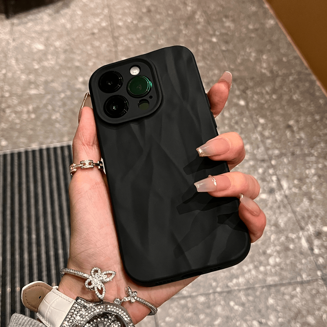 简约磨砂黑褶皱纹适用iPhone15/14promax手机壳11苹果13/12套xr软