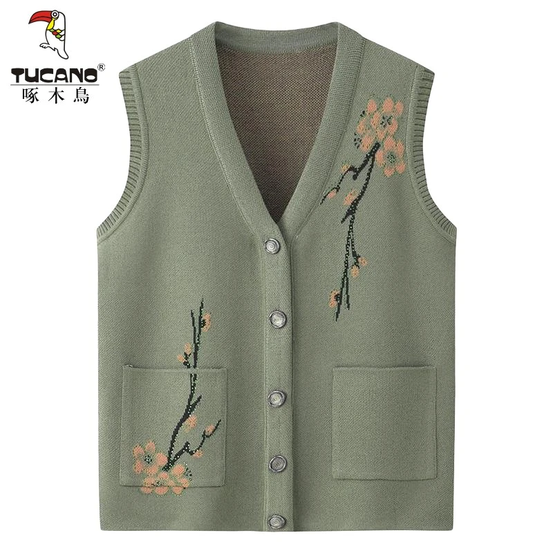 老奶奶背心妈妈马甲春秋老年人针织毛衣马夹女开衫中老年坎肩冬装