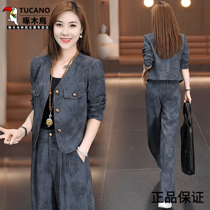 啄木鸟2025年新款时尚小香风套装春秋显瘦气质长袖洋气休闲复古返