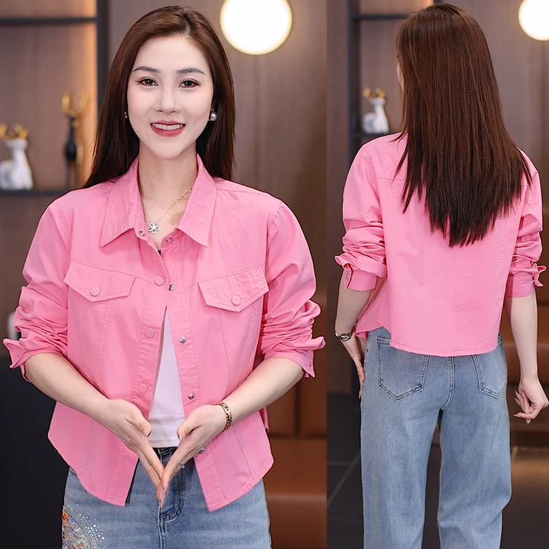 时尚外套女春夏薄款2025新款韩版宽松百搭春秋翻领小个子短款上衣